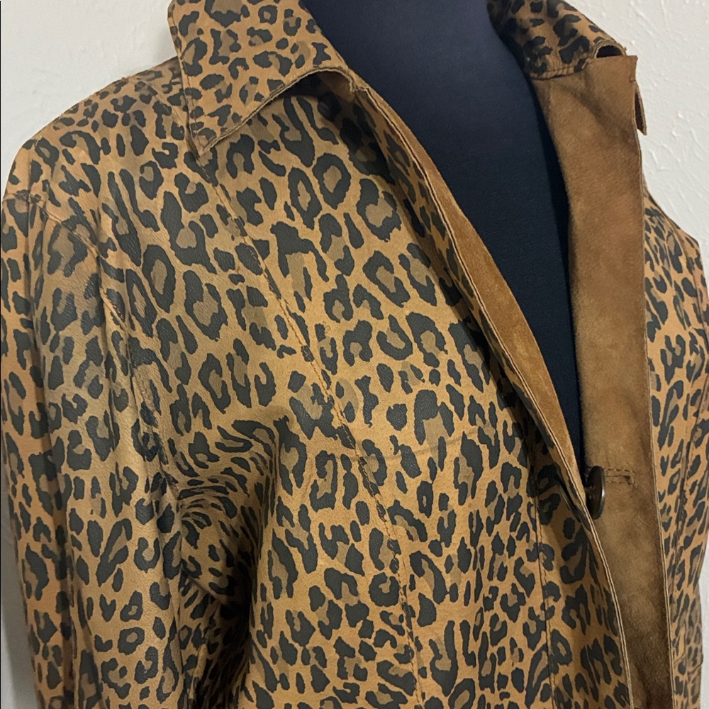 Leopard/tan suede reversible long coat - Picture 3 of 6